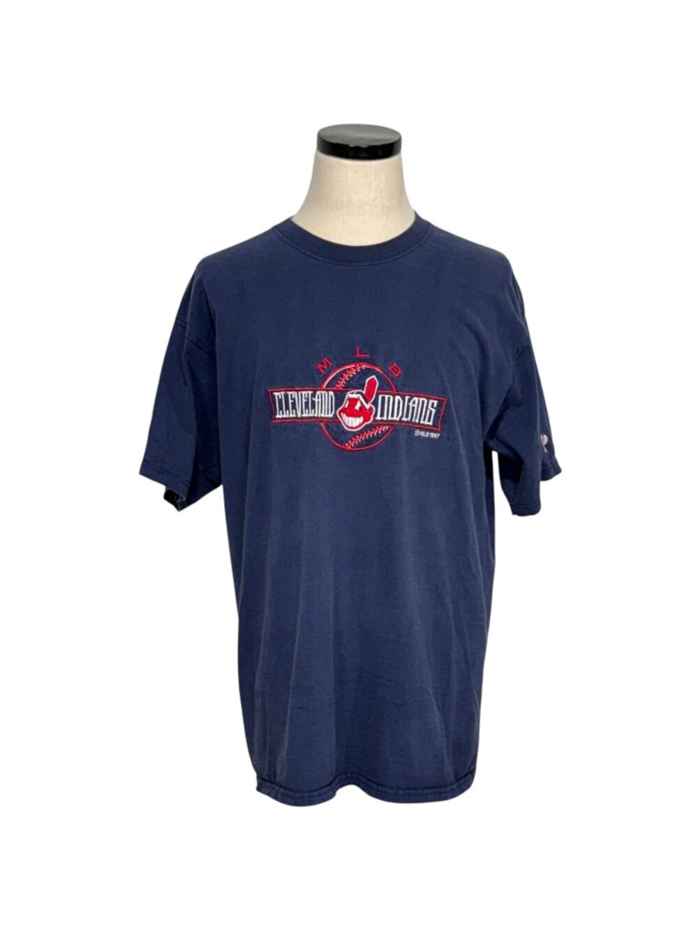 Pro Player Cleveland Indians 90s Navy Graphic T-Shirt XL 100% Cotton USA Made